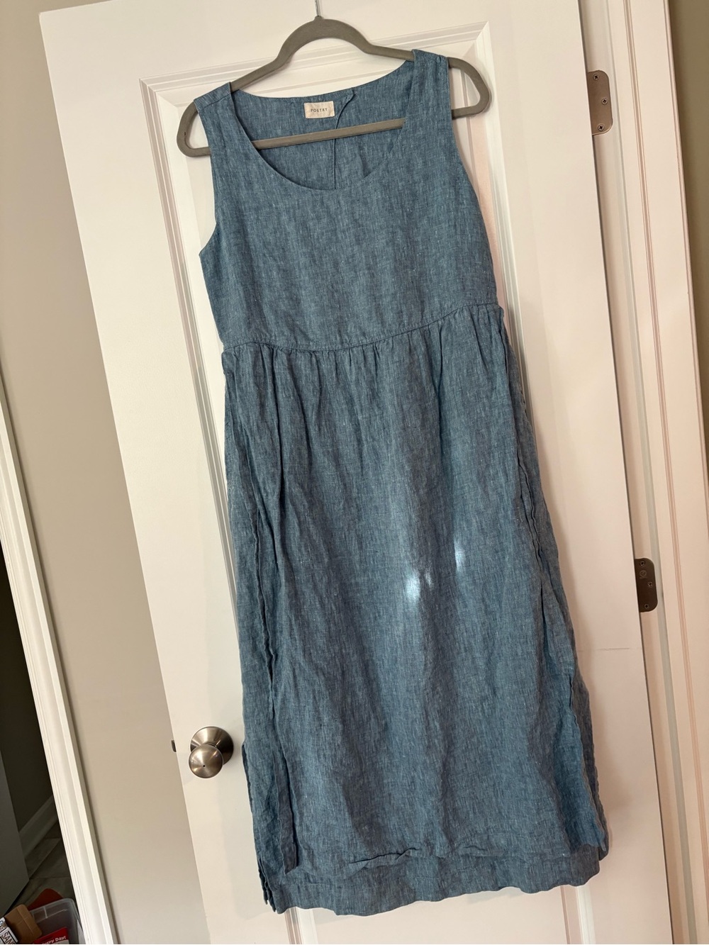 Poetry Blue Sleeveless Midi Linen Dress